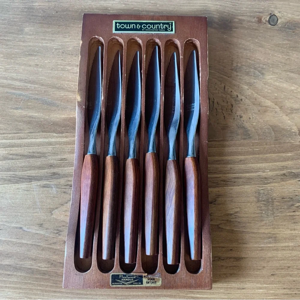 Town & Country Washington Forge Stainless Steak Knives Fleetwood Handle Set of 6